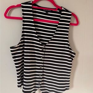 Veronica Beard Black and White Striped Button Down Top